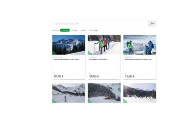 Webseite mit Wintertouren-Angeboten, Bildern und Preisen in einer Kartenübersicht. | © Nationalaprkverwaltung